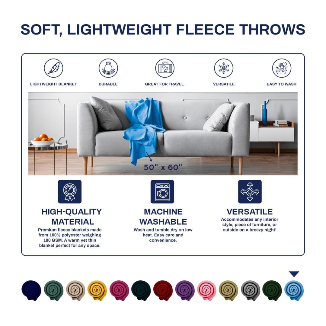 Basic+ Cozy 50 X 60 Fleece Throw Blanket -Baby Blue Baby Blue 50″ x 60″ U1