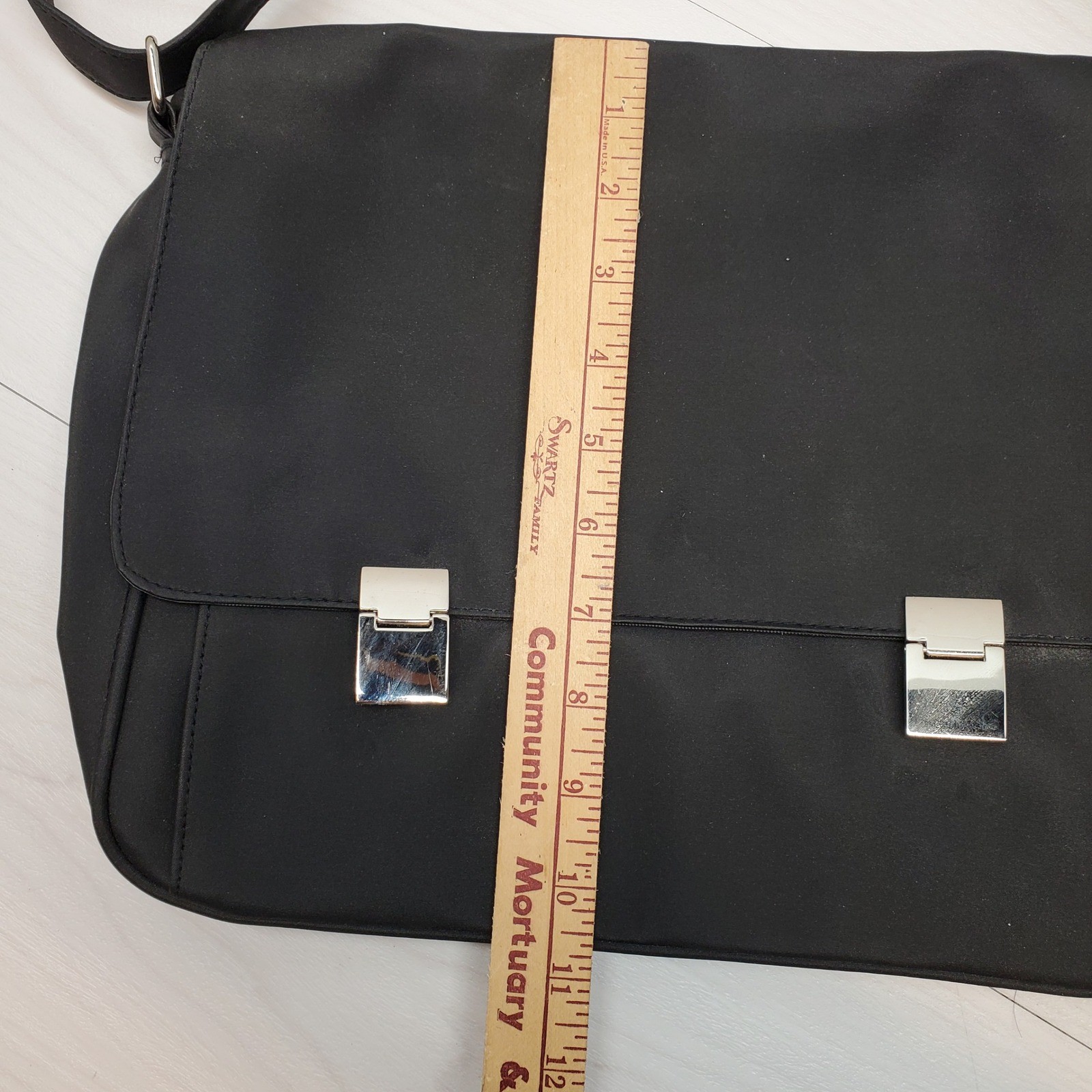 Black Messenger Bag Crossbody Bag PVC Adjustable Strap Silver Buckle