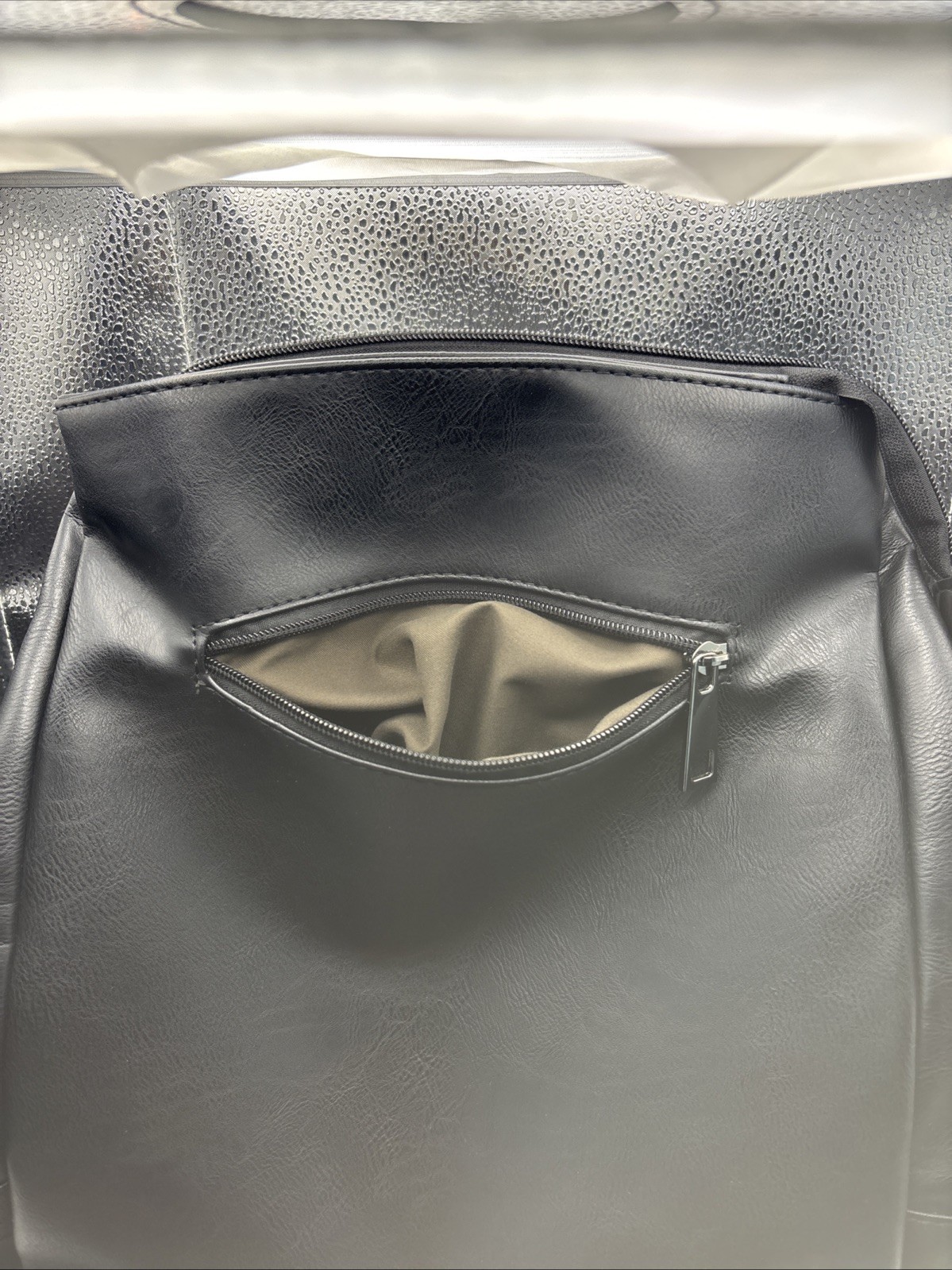 LXY Black Vegan Leather Backpack Unisex Adult Travel School Laptop Bookbag Bag