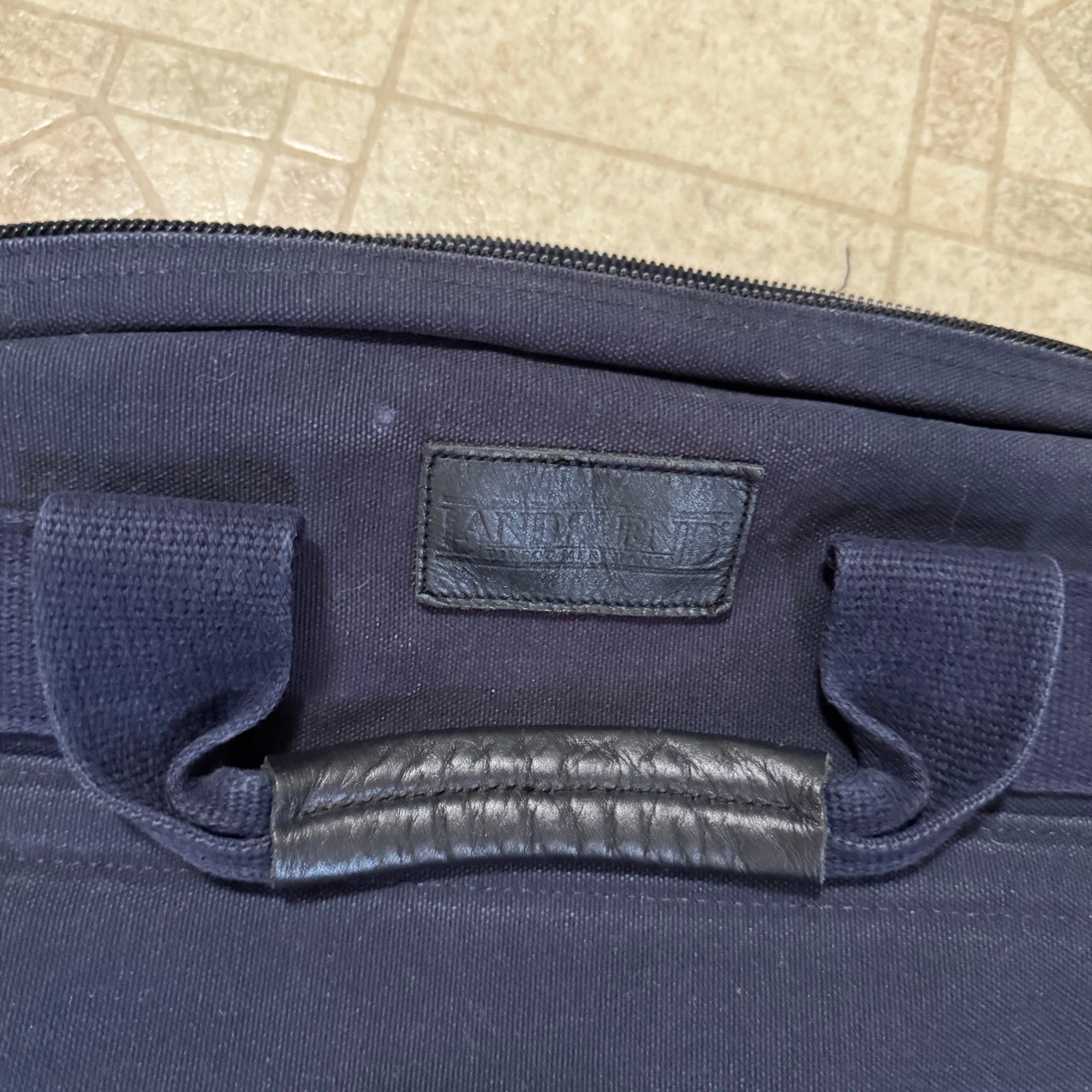 Lands End Navy Blue Cotton Duck Canvas Messenger Computer Bag 13x16x3 USA made