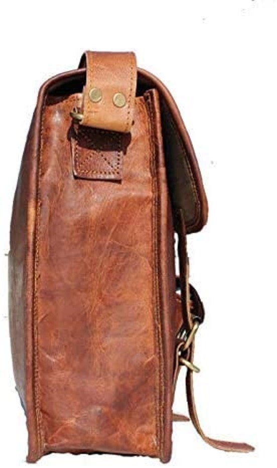 18″ Men’s Camel Handmade Leather Vintage Messenger Shoulder Laptop Bag Briefcase