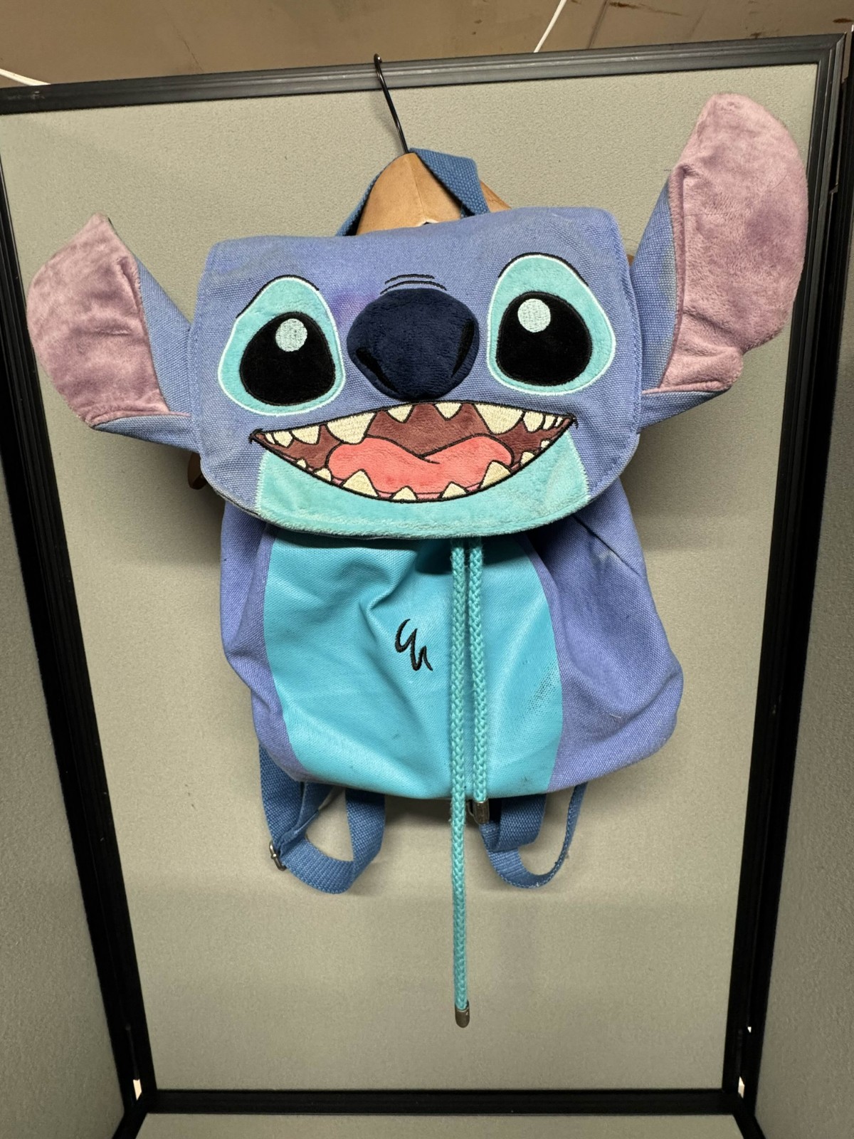 Disney Parks Stitch Plush Face Mini Backpack Drawstring Blue Bag Authentic used