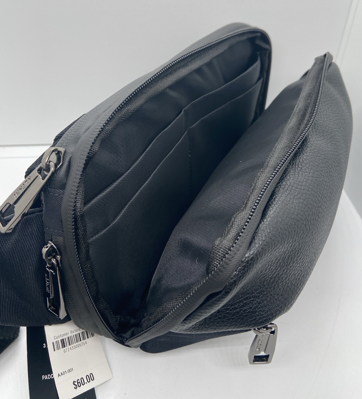 NWT Alfani ALFATECH Men’s Black Mixed-Media Crossbody Waistpack Fanny Belt Bag