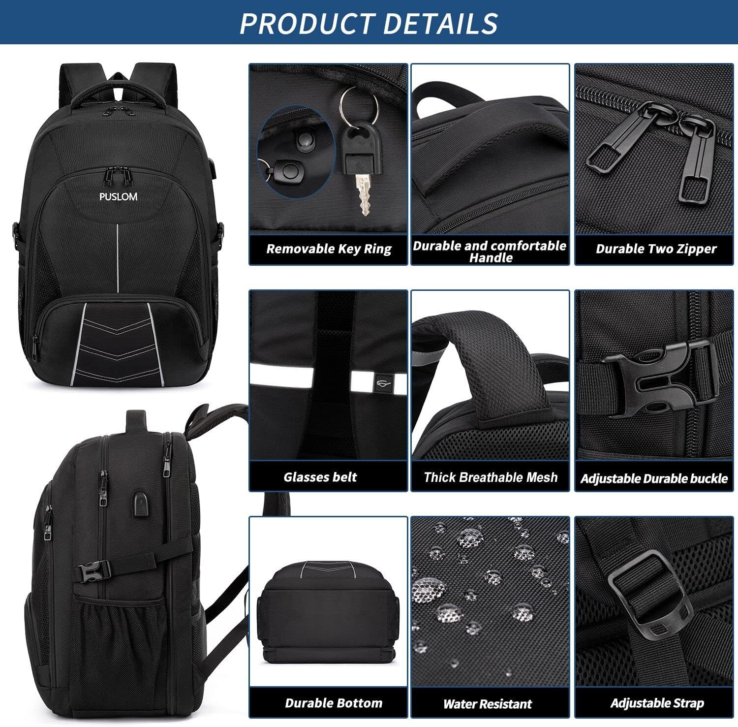 55L Extra Large Laptop Backpack 18.4″ TSA Carry On USB Travel School Bag Black
