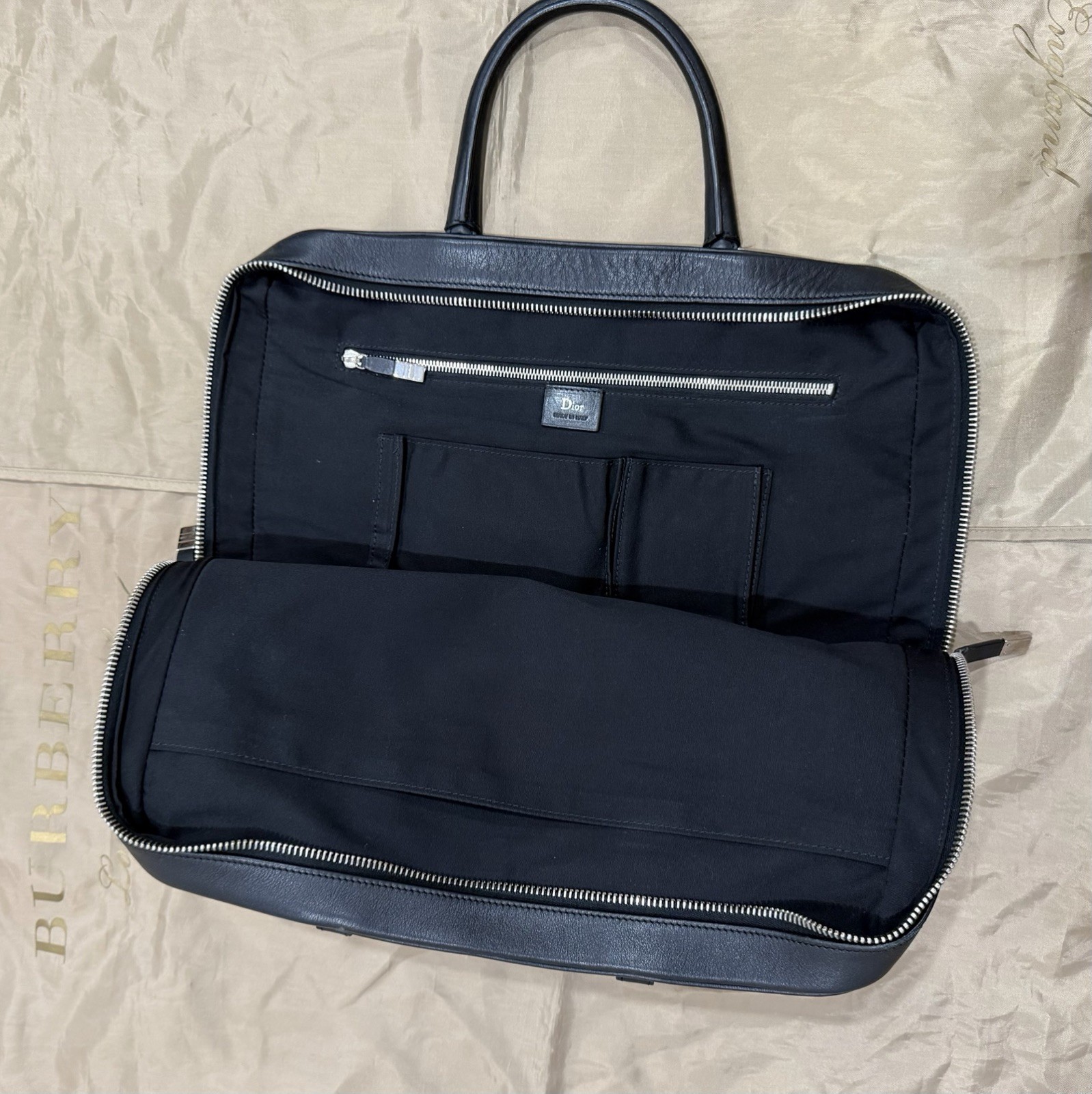 Dior Homme Pleated Black Lambskin Leather Top Handle