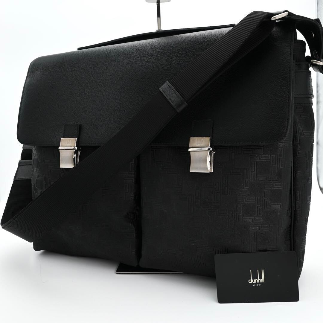 Dunhill Leather Briefcase Black Shoulder Bag Business A4 Zip 37cm Mens