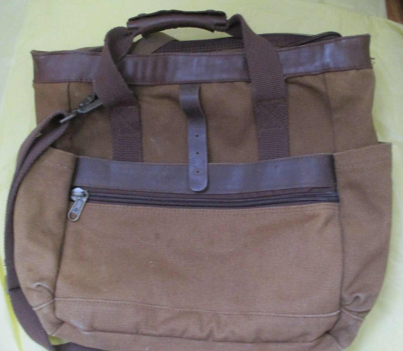 Duluth Trading Co Brown Leather & Firehose Canvas Large Tote – strap & handles