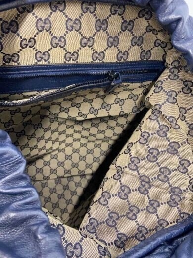 GUCCI Double G Logo Backpack leather Buckle navy Large 12.2 × 16.9 × 5.9 in