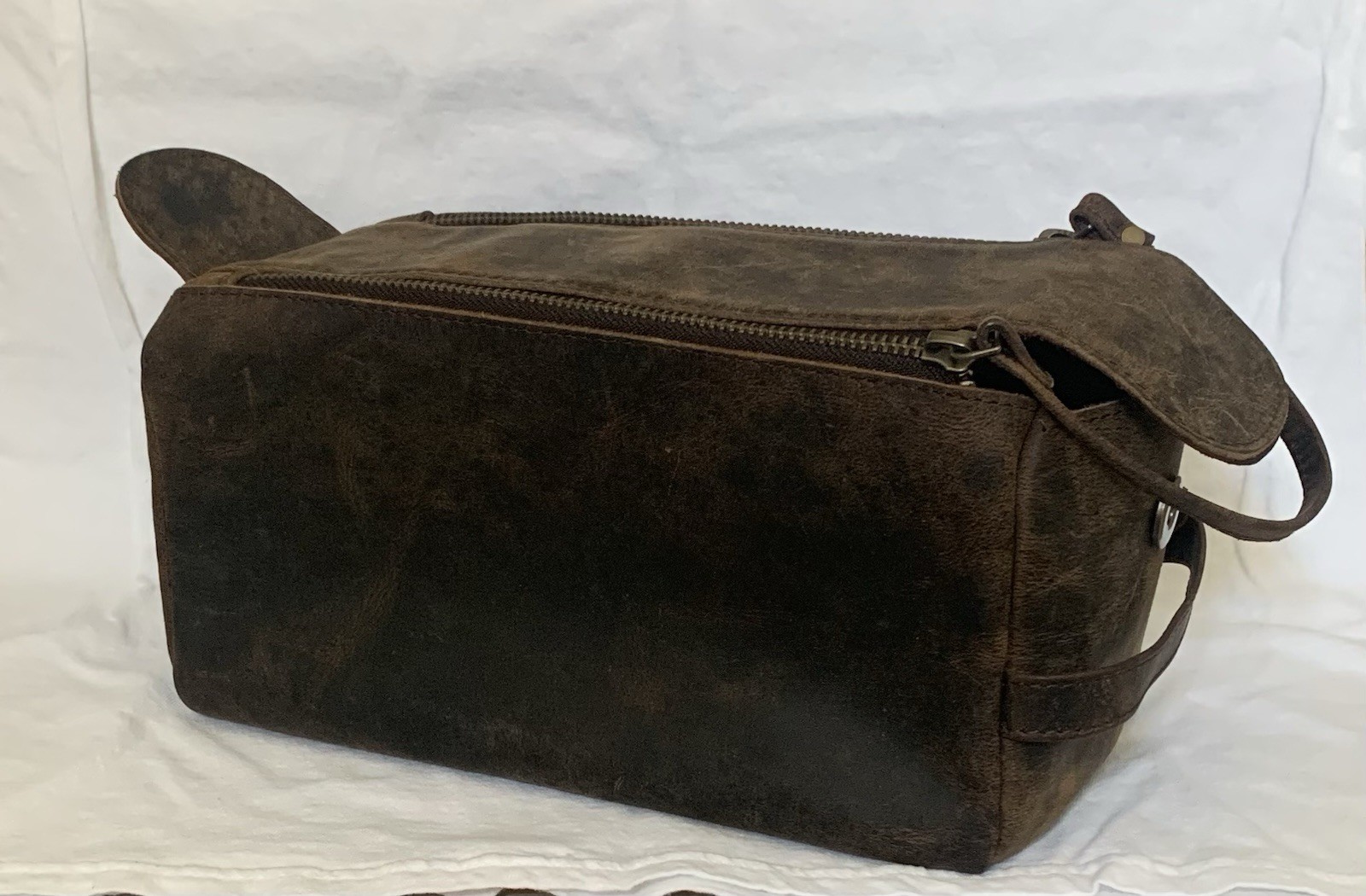 KomalC Buffalo Leather Dopp Travel Toiletry Bag Distressed Brown Shaving Bag