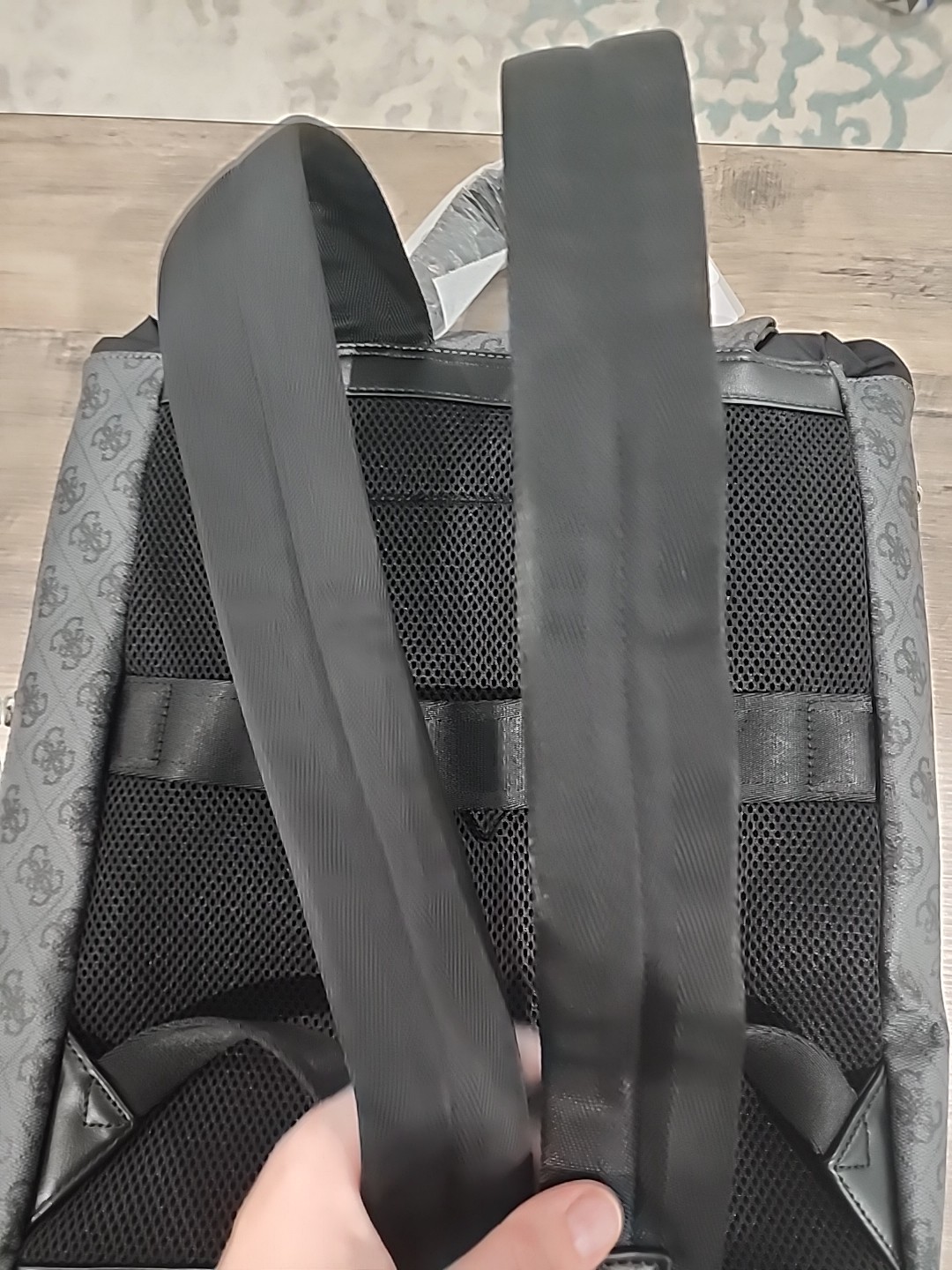 GUESS Salameda Logo Backpack Grey Blaster Wash Utility Drawstring Laptop Pocket