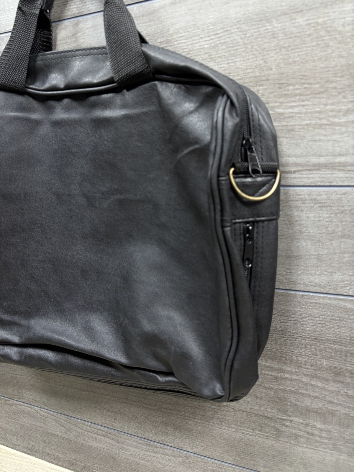 Accent International Black Leather Messenger Laptop Back Carry On Black