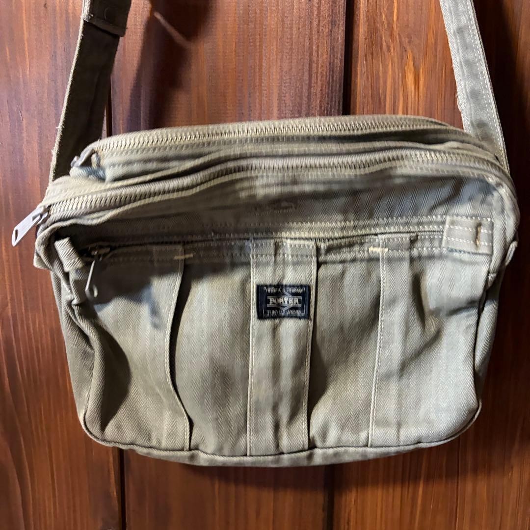 Vintage PORTER Shoulder Bag Herringbone Khaki
