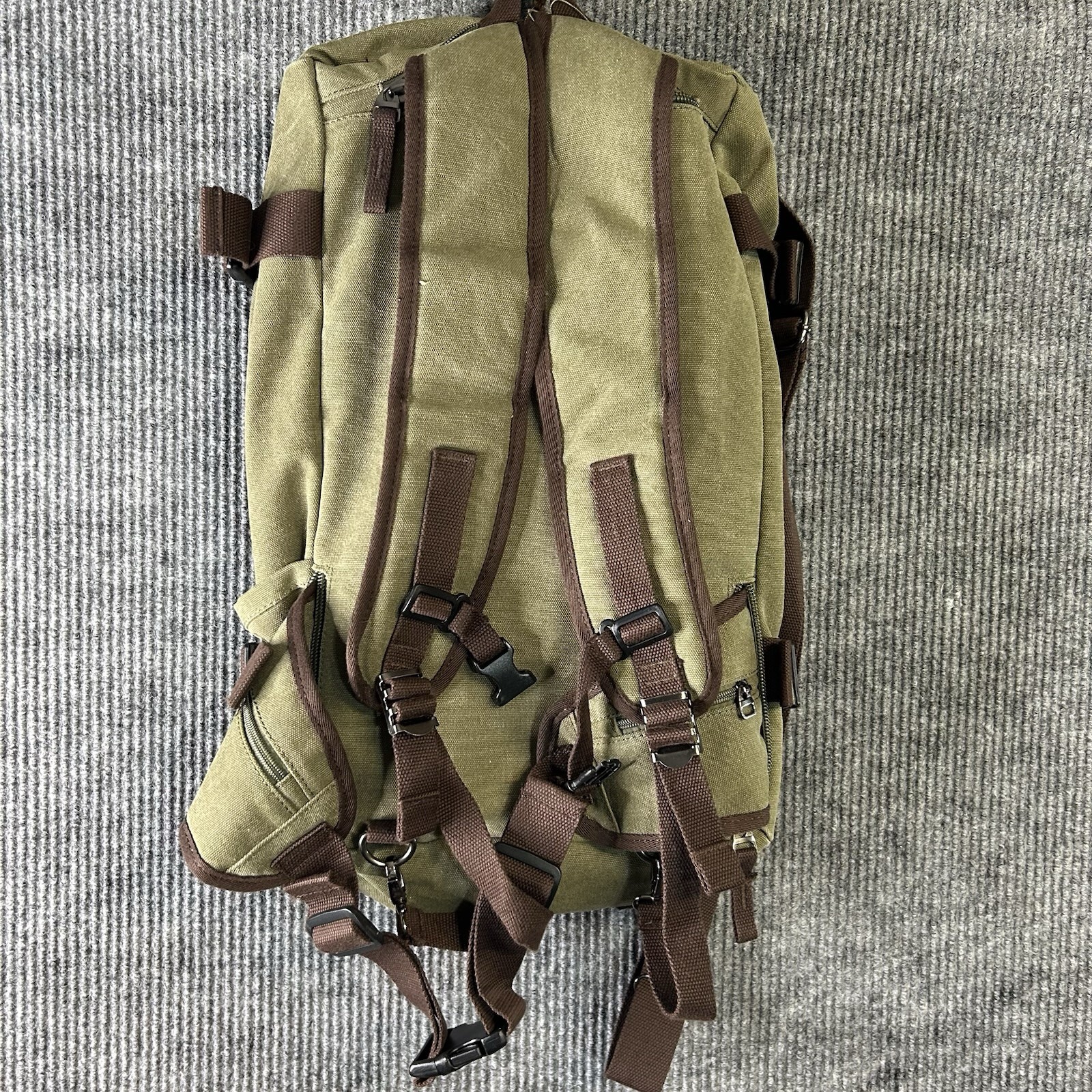 Canvas Backpack Duffel Bag Multiple Pocket Waist Strap Green