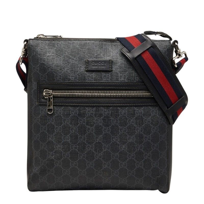 GUCCI GG Supreme Black Crossbody Bag Leather Men 474137 Auth From Japan