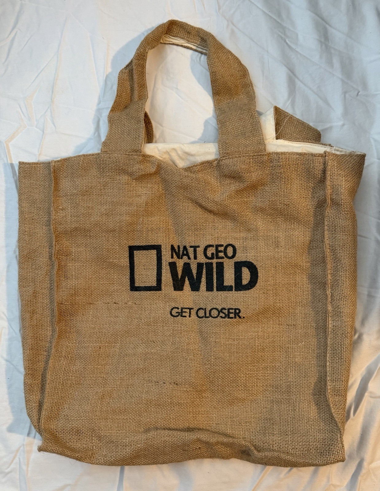 National Geographic WILD “Get Closer” Burlap Eco Shoulder Shopper Tote LINED