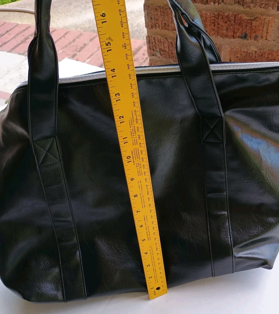 John Varvatos Faux Leather Duffle Large Tote Shoulder Weekend Bag GUC Black