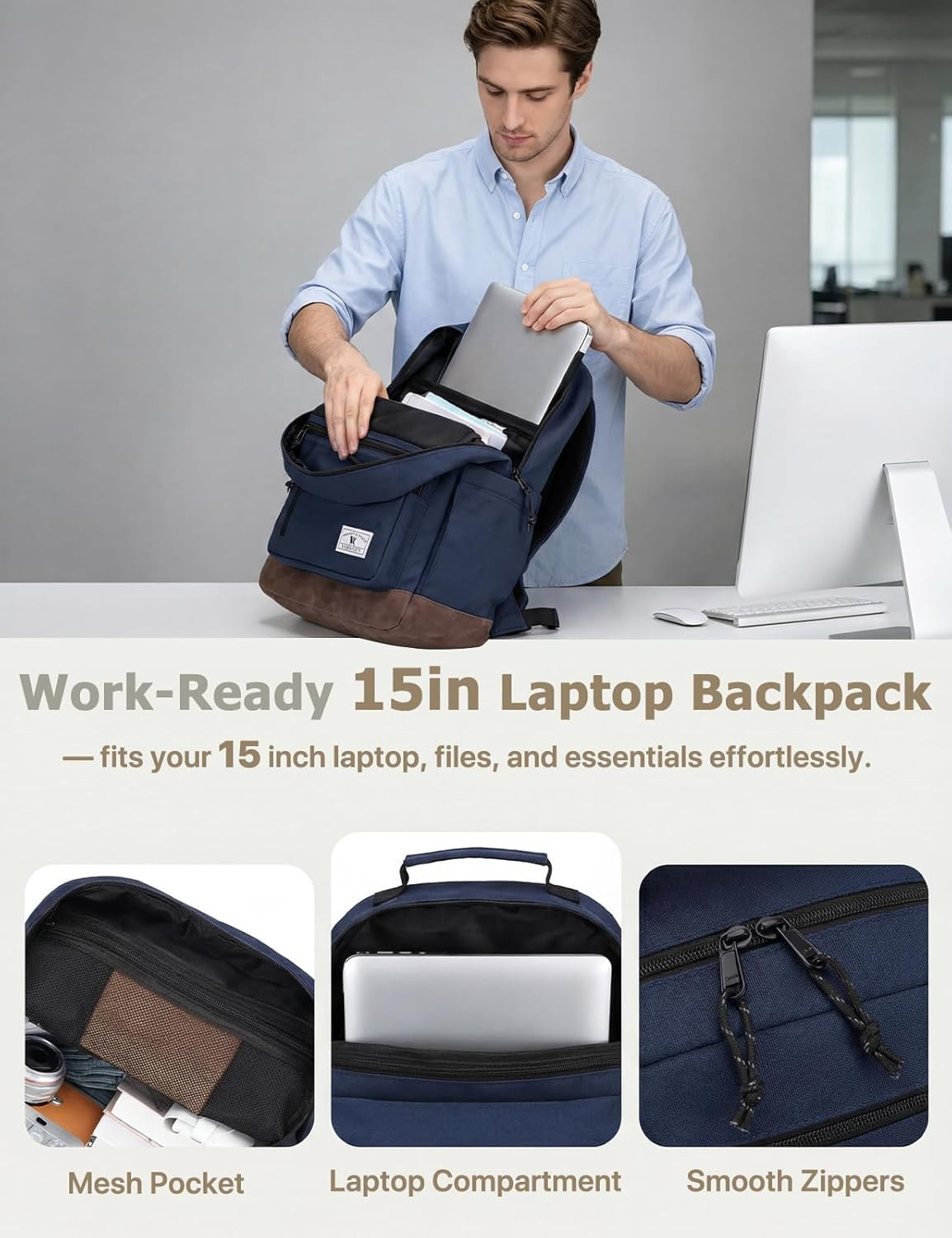Backpack for Men Women,Lightweight 15.6In Bookbag with Mulitiple Pockets,Water R