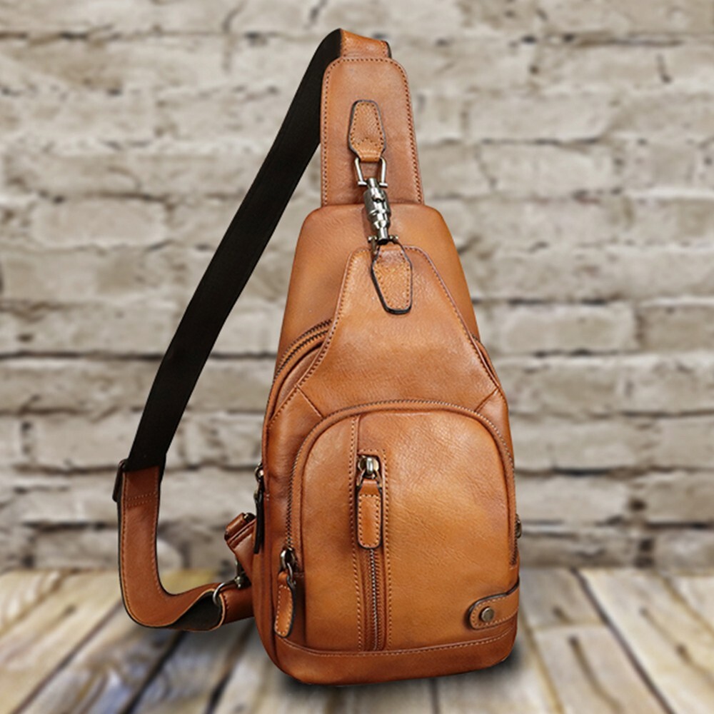 Genuine Leather Sling Bag Vintage Crossbody Shoulder Bag Handmade Chest Bag