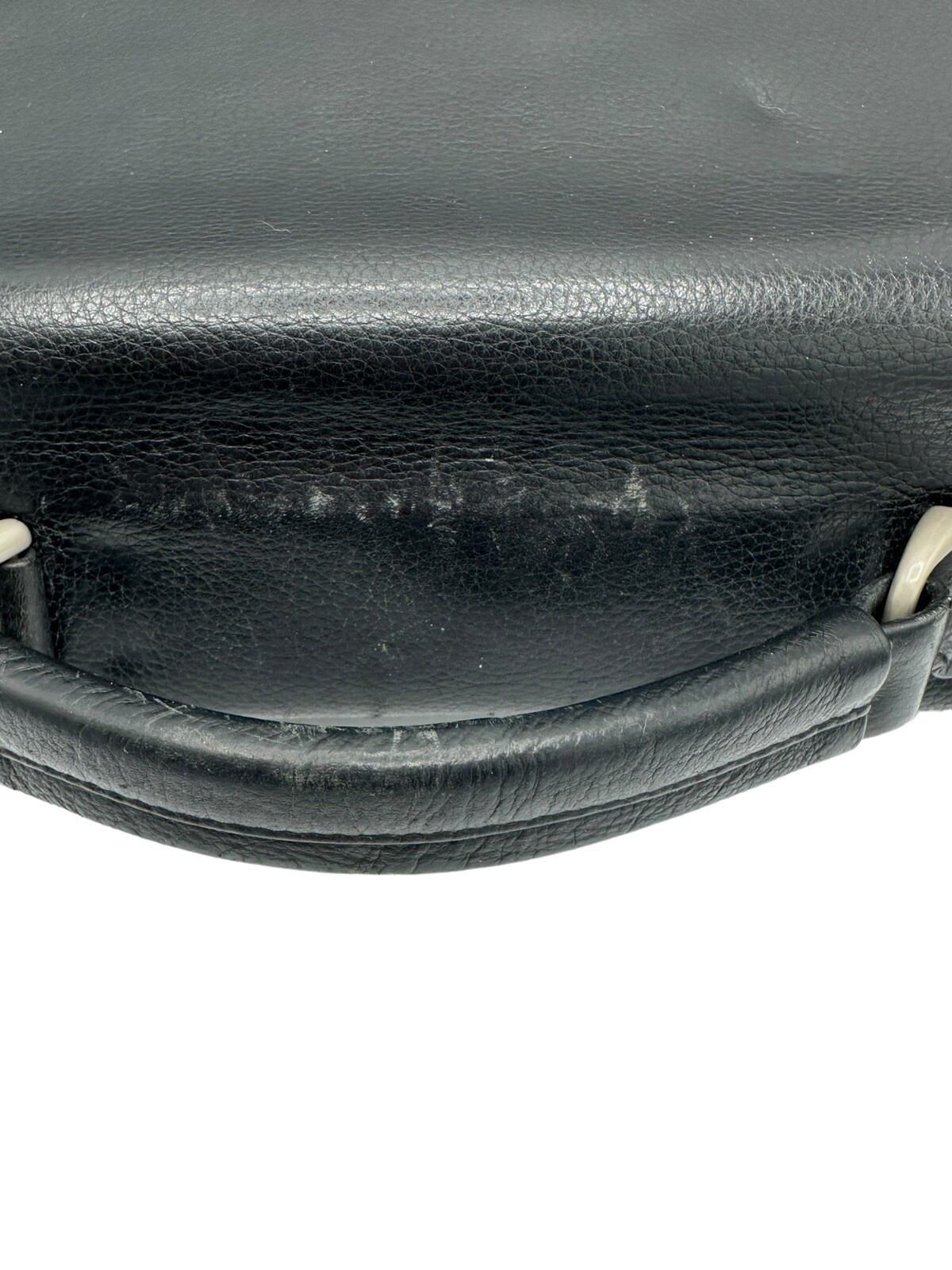 Perry Ellis Portfolio Black Genuine Leather Briefcase Black Many Pockets FLAW
