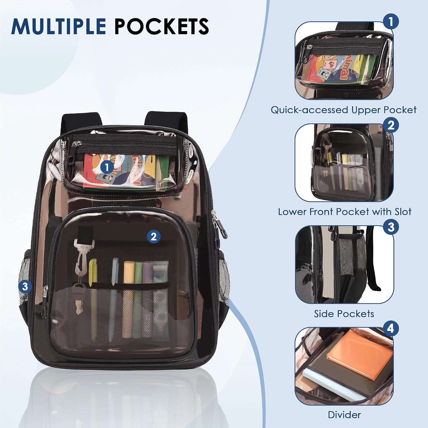 Clear Backpack for Stadium Events 0.5MM PVC Large Transparent Bookbag Clear Back