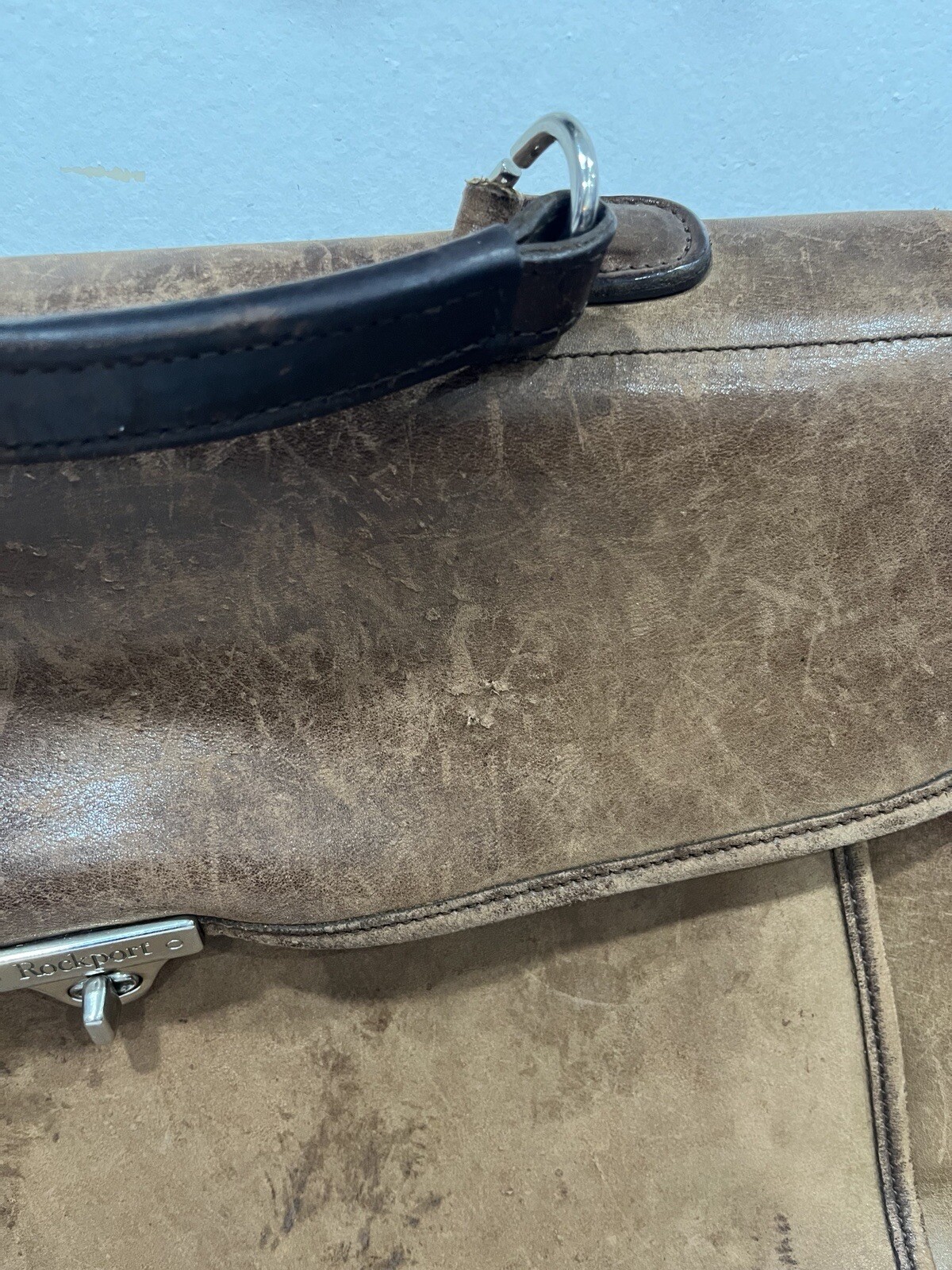 Vintage Rockport Leather Briefcase Messenger Bag Light Brown