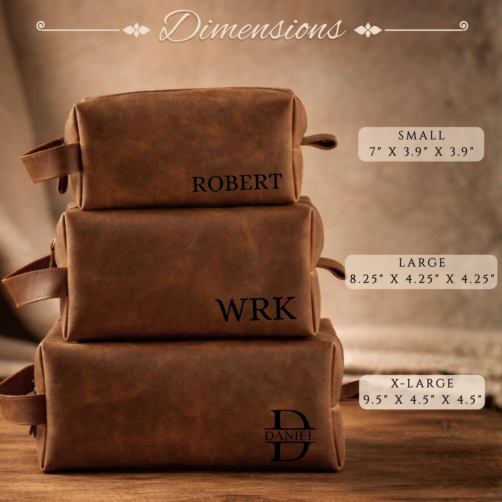 Personalized Leather Toiletry Dark Brown, Light Antic Black, Navy Blue