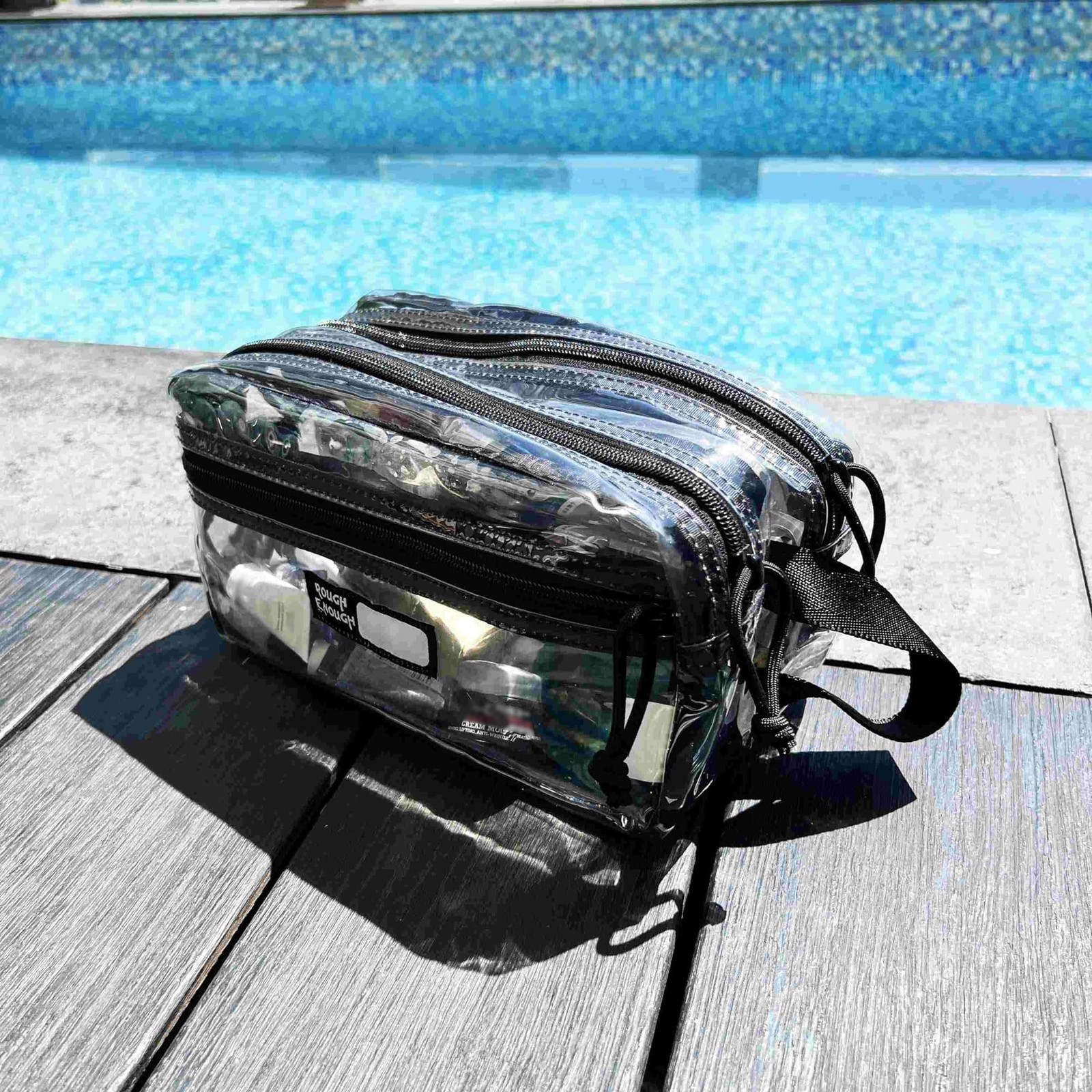 Rough Enough Clear Travel Toiletry Bag for Men Women 9.5 x 5 x 5 inch, Black