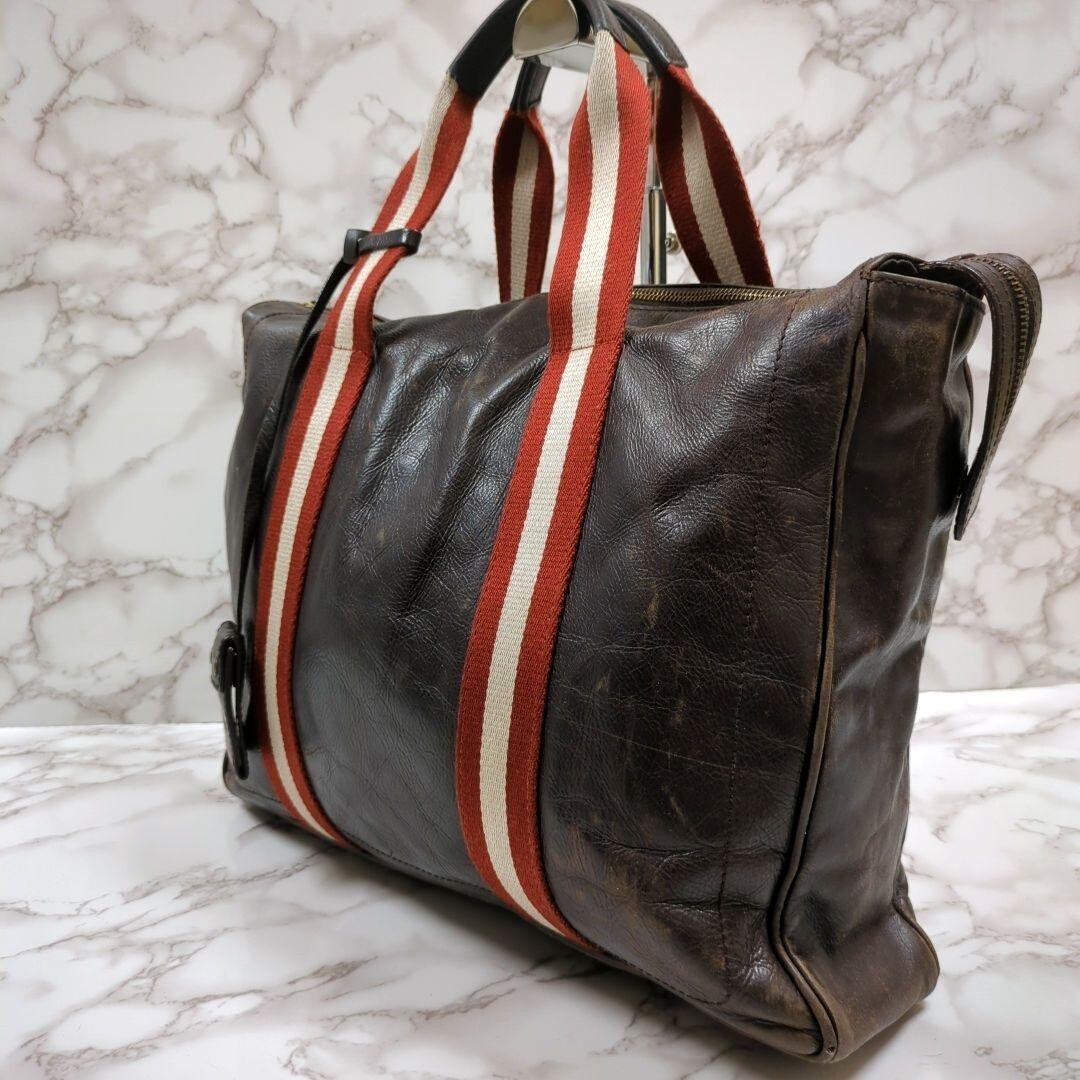 Bally Brown Leather Briefcase Business Bag Trainspotting Men Zip 40cm 28cm LM