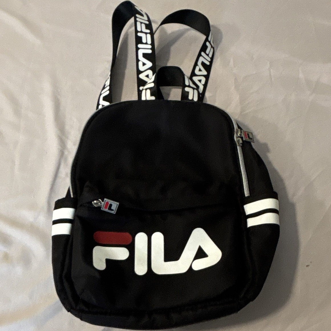 FILA Black Small Logo Mini Backpack Zip Closure Adjustable Shoulder Straps
