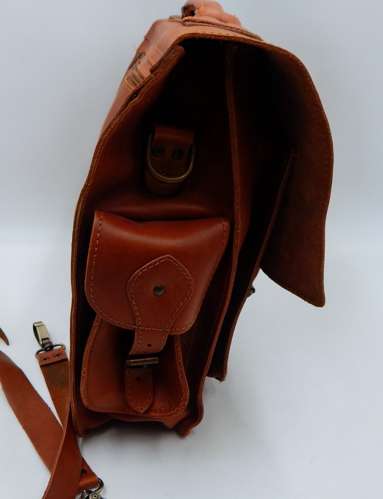 Leather Briefcase Messenger Bag Medium Brown Soft Sided Office Made In Greece