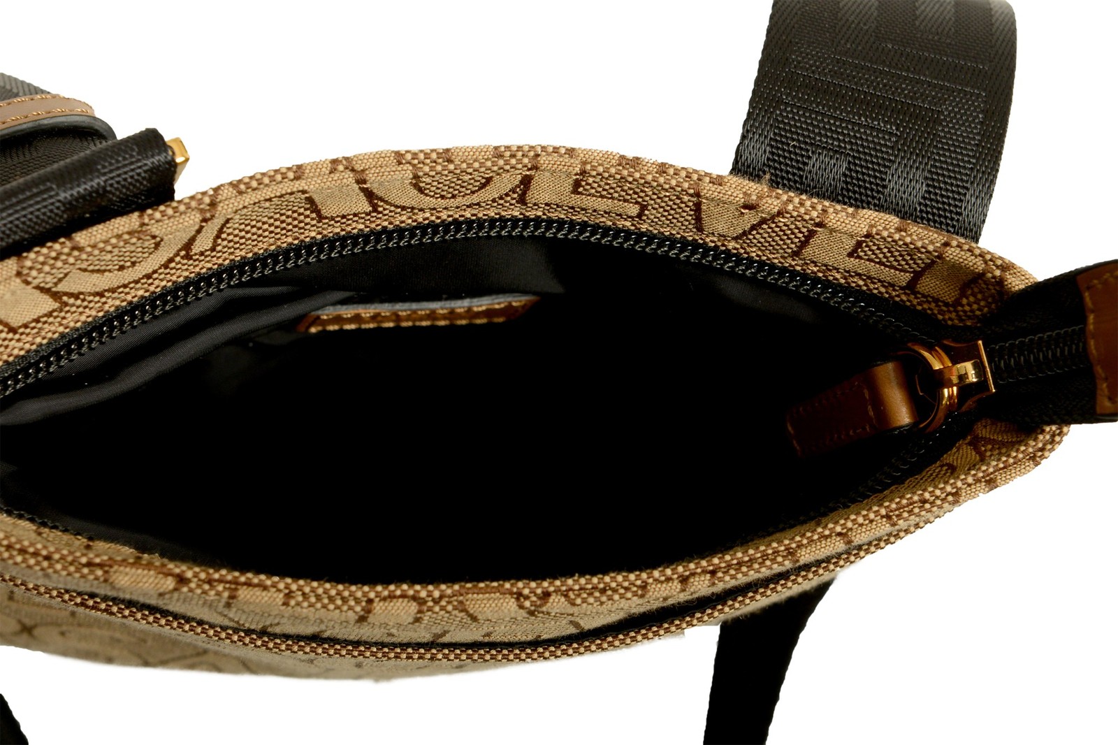 Versace Unisex Gold Medusa Logo Print Canvas Crossbody Shoulder Bag