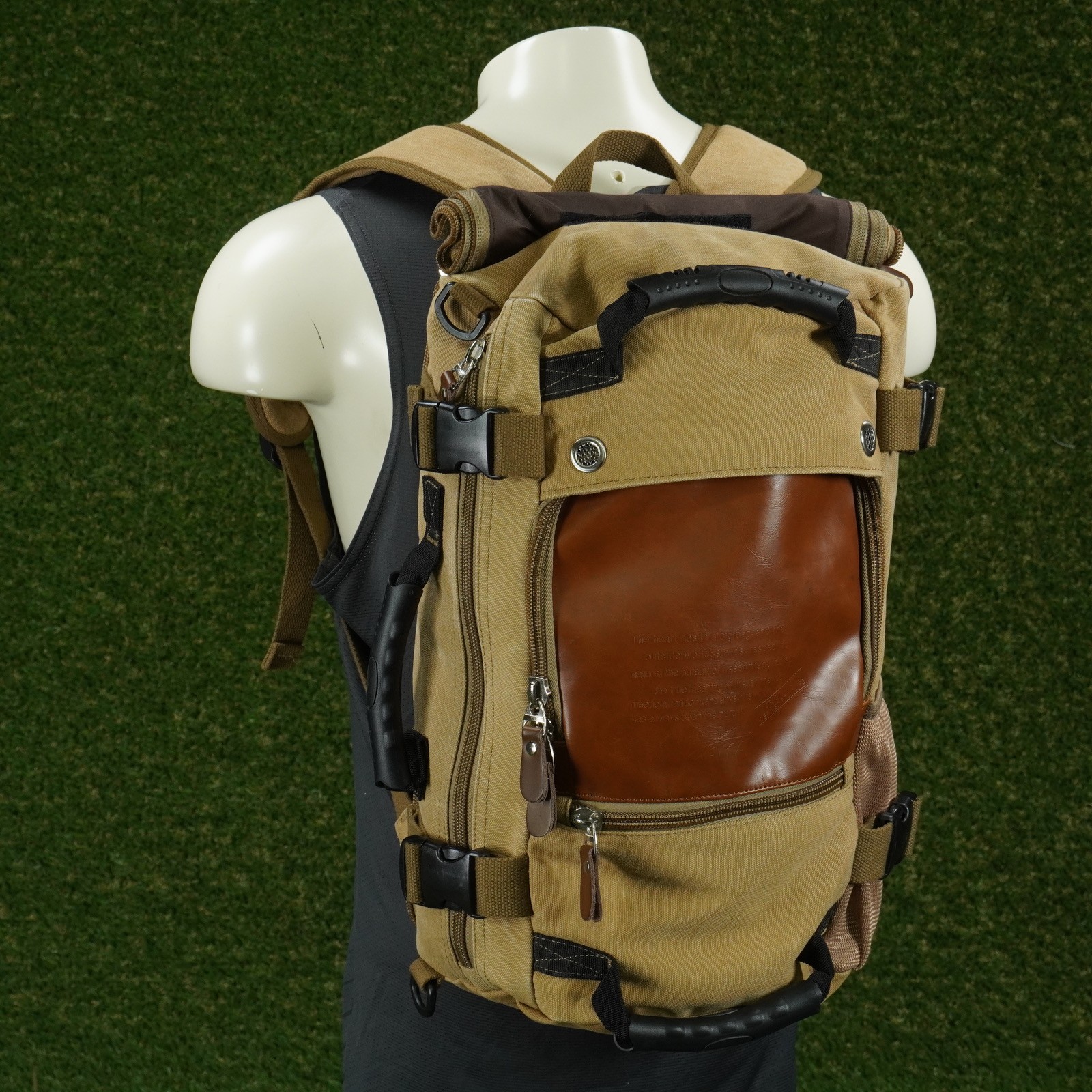 KAKA 2008 TRAVEL BAG BACKPACK LAPTOP BAG KAHKI BIEGE LEATHER, 19″ X 11.8″ X 7.1″