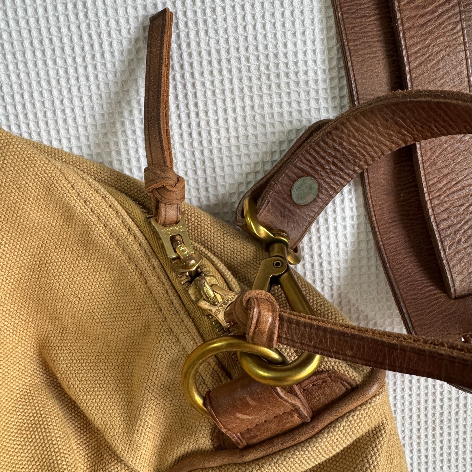 RRL Double RL Ralph Lauren Leather Trim Canvas Douglas Duffel Bag Khaki OS