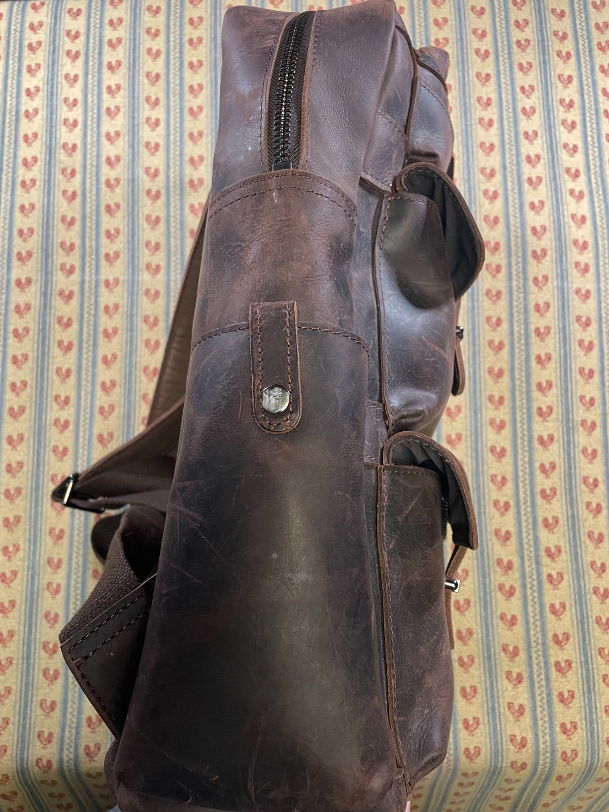 Multi Pocket Leather Laptop Utility Backpack Brown no brand