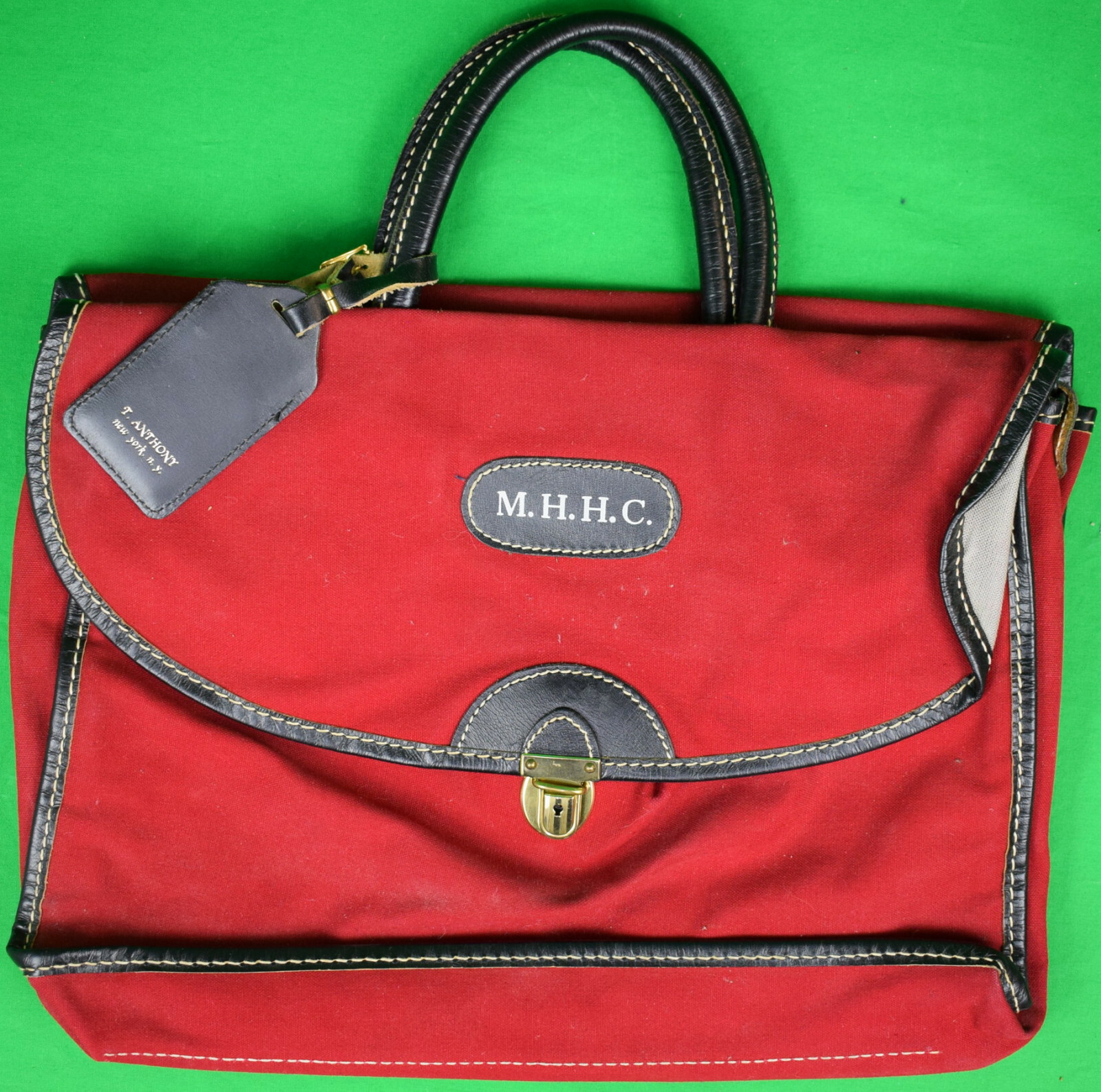 “T. Anthony Red Canvas Carrier Bag w/ Luggage Tag”
