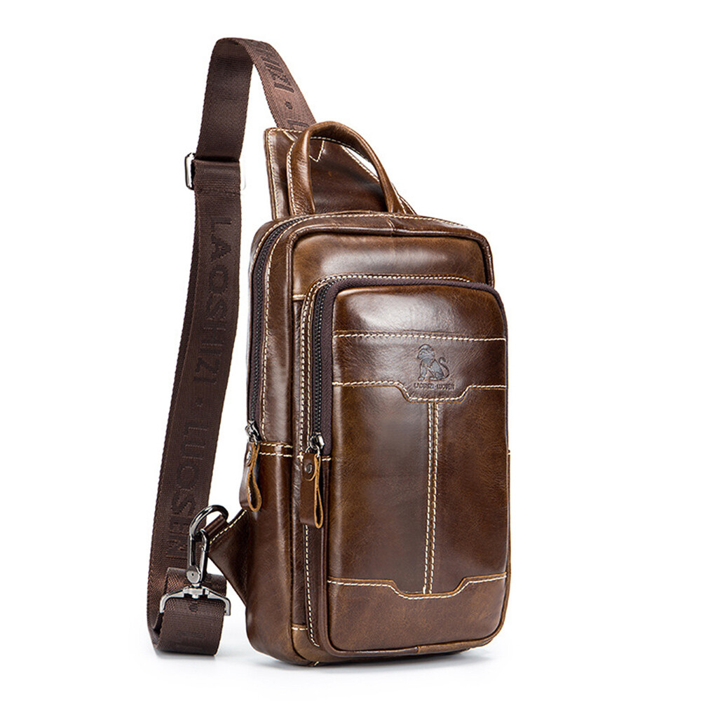 Men’s Genuine Leather Sling Hi-Q Chest Shoulder Bag Crossbody Satchel Backpack