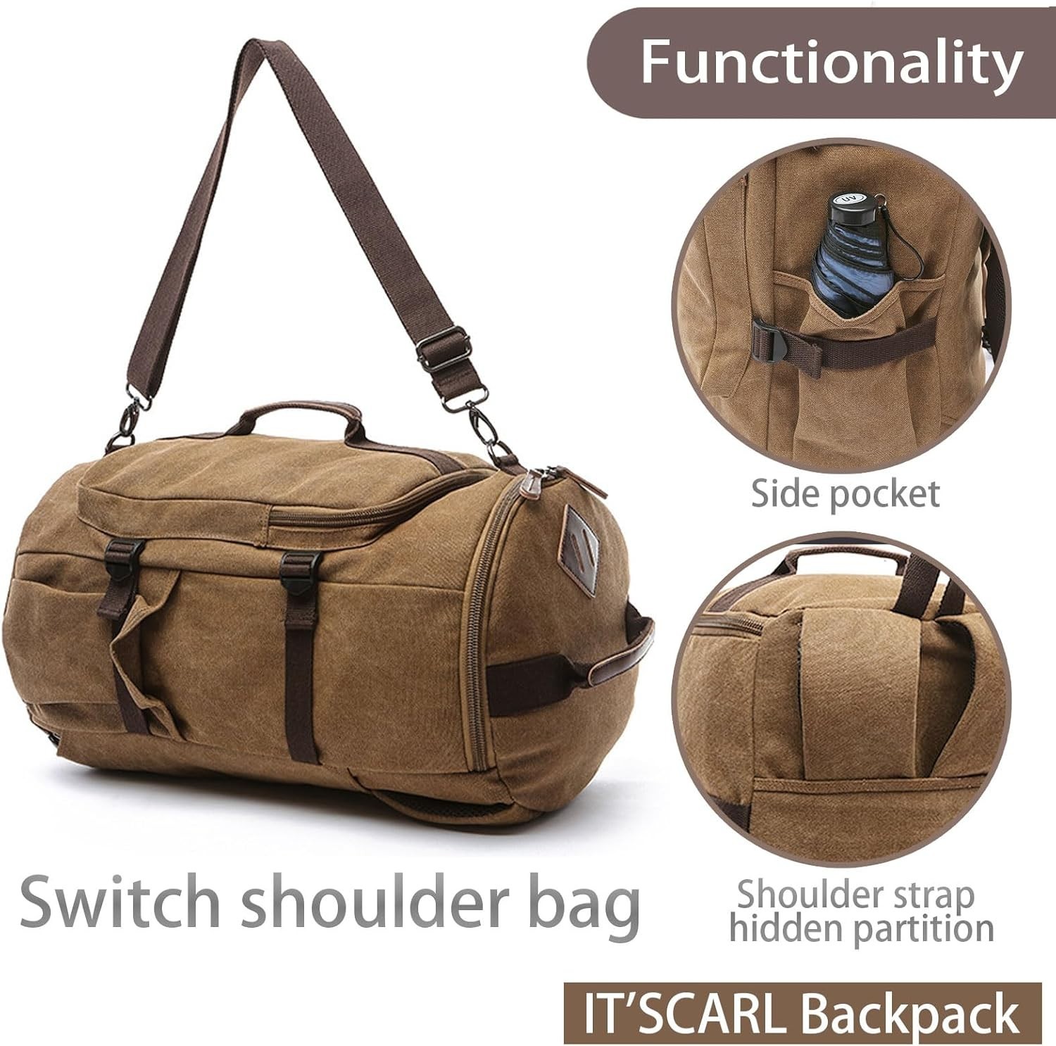Large Canvas Travel Backpack for Men Carry On Work Bag Khaki