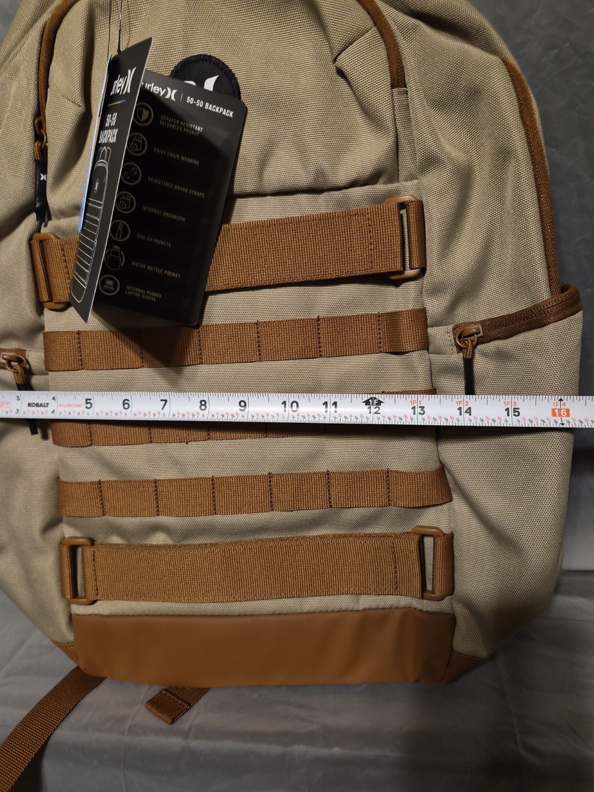 Hurley 50-50 Backpack Khaki Skateboard Laptop Compatible Multiple Pockets NWT