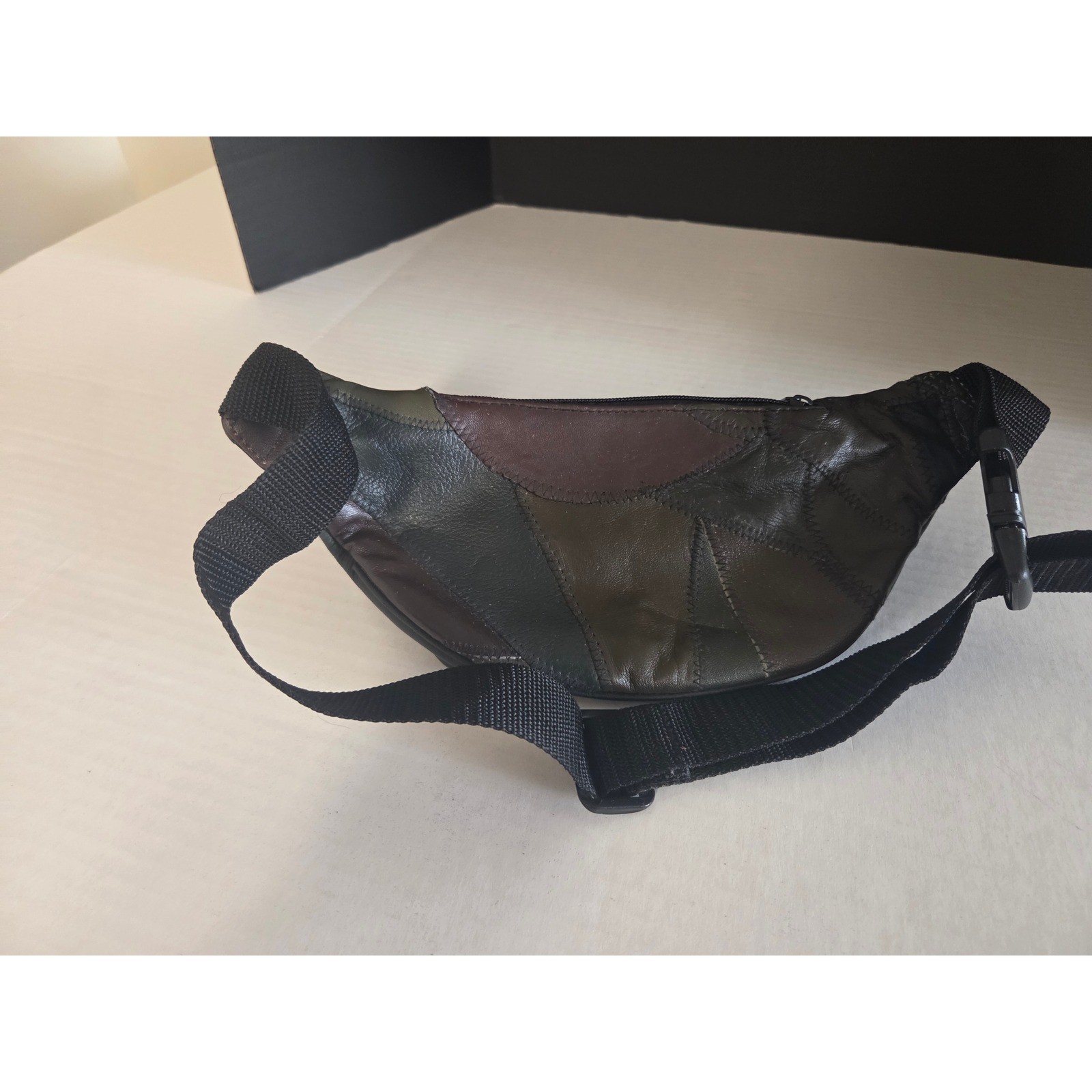 Vintage Leather Patchwork Waist Bag Fanny Pack Black Brown Green Multi-Pocket