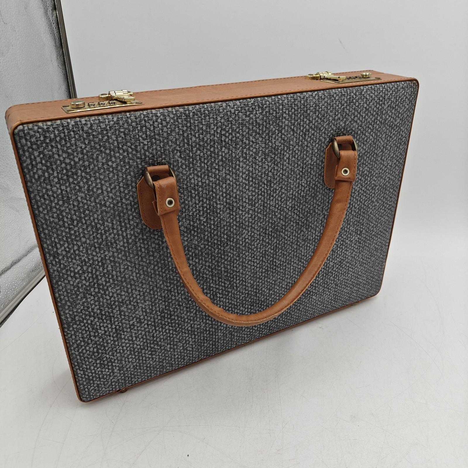 VTG Tweed & Belting Leather Hartmann Style Briefcase Laptop Case Hard Sided EUC