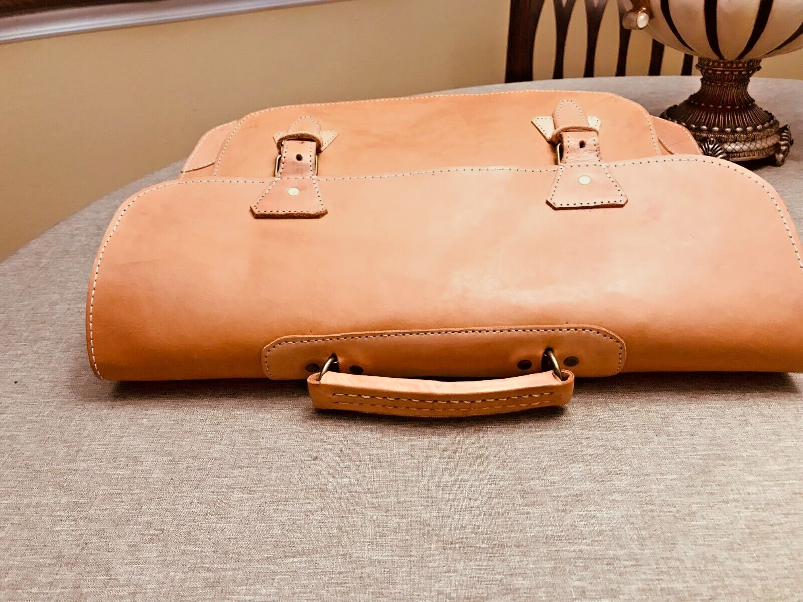 Natural Tan Burnished Belting Leather Briefcase / Messenger Bag – SPAIN