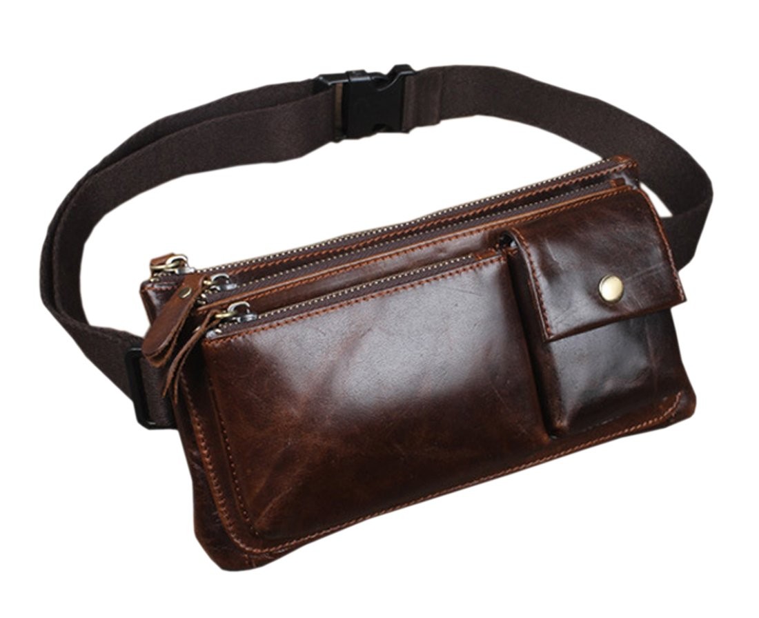 Hebetag Leather Waist Pack Fanny Bag for Men Women One Size, #02Coffee