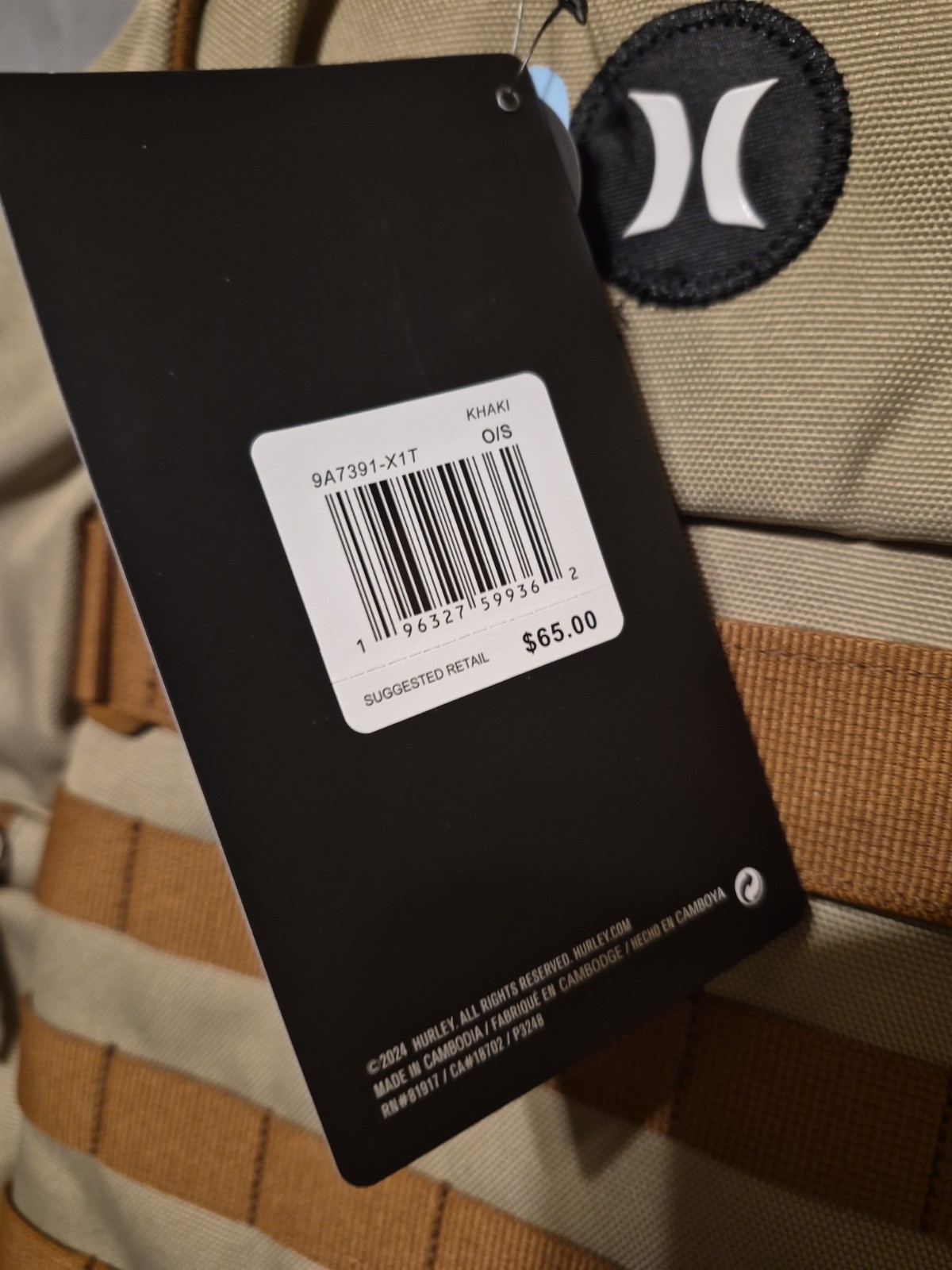 Hurley 50-50 Backpack Khaki Skateboard Laptop Compatible Multiple Pockets NWT