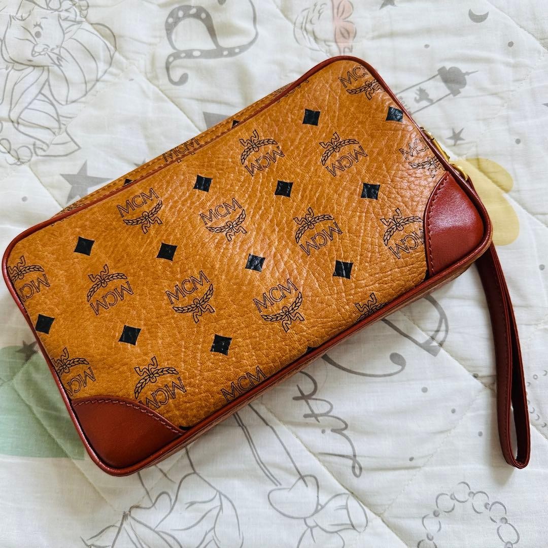 MCM Visetos Monogram Handbag Clutch Bag Second Bag Brown Mens