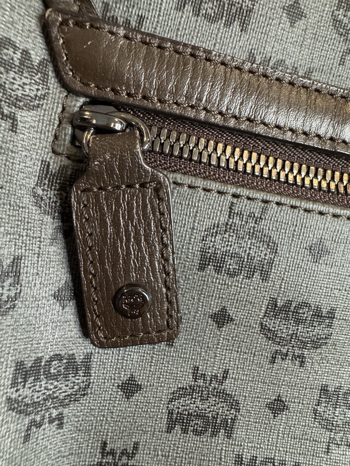 Authentic MCM Visetos Messenger / Crossbody Bag (Grey/Dark Brown)
